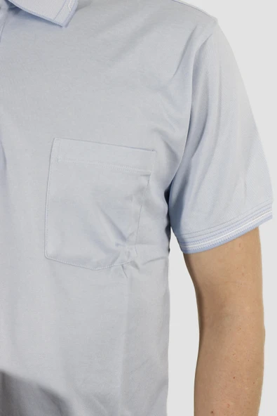 Erkek Polo Yaka Cepli Pamuklu Regular Fit Tişört 2448-MAVİ - 4
