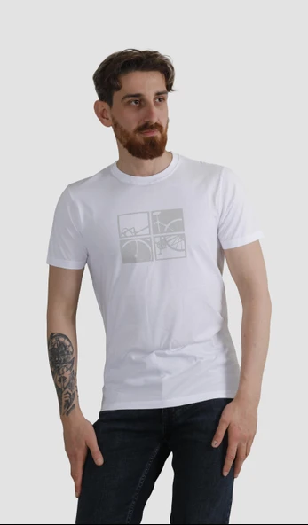 GLOBAY 3107 HSK BASKILI T-SHIRT-BEYAZ