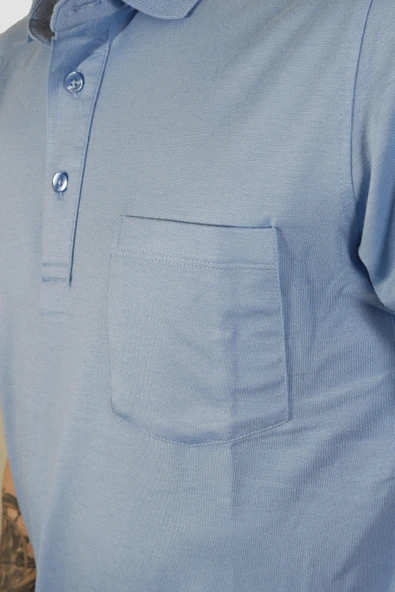Erkek Polo Yaka Cepli Pamuklu Regular Fit Tişört 2510-MAVİ - Resim 3