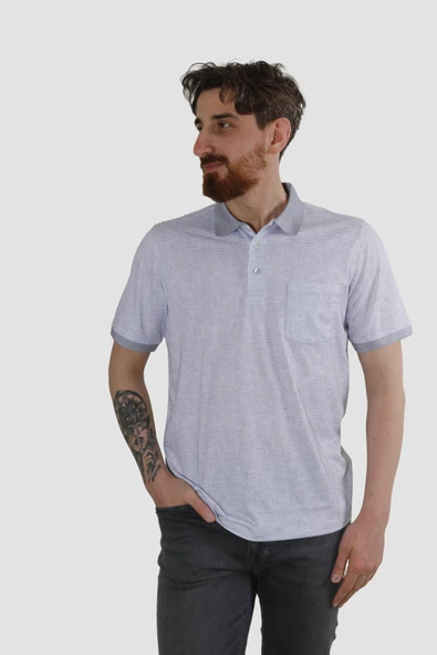 Erkek Polo Yaka Cepli Regular Fit Pamuklu Tişört 2514-GRİ - 2