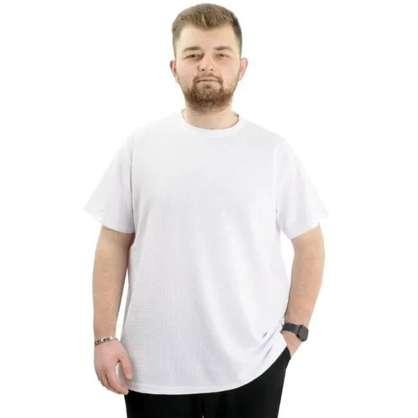 Erkek Battal Pamuklu Regular Fit Tişört 20033-BEYAZ