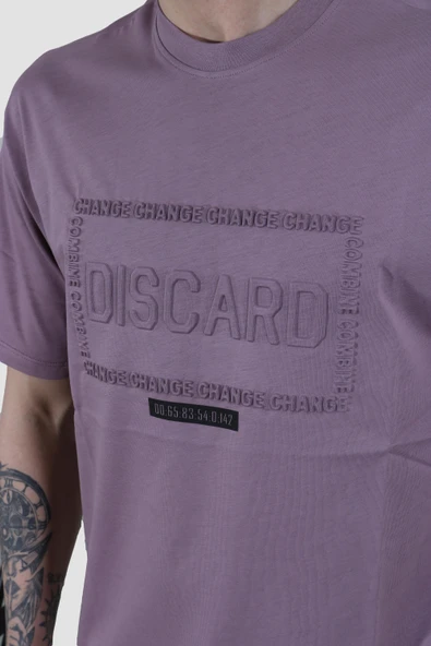 Erkek Bisiklet Yaka Baskılı Oversize Pamuklu Tişört  3064-LİLA - Resim 3