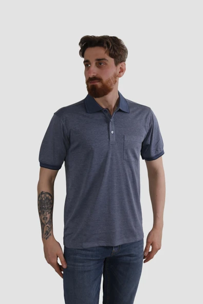 Erkek Polo Yaka Cepli Pamuklu Regular Fit Tişört 2448-LACİ MELANJ