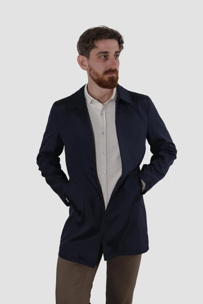 Erkek Kısa Bebe Yaka Kısa Slim Fit Trençkot Y128-LACİVERT - 3