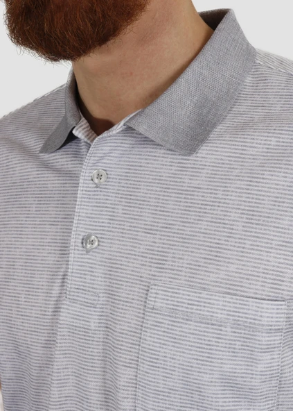 Erkek Polo Yaka Cepli Regular Fit Pamuklu Tişört 2514-GRİ - 3