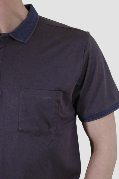 Erkek Polo Yaka Cepli Pamuklu Regular Fit Tişört 2448-KAHVE LACİ - 3