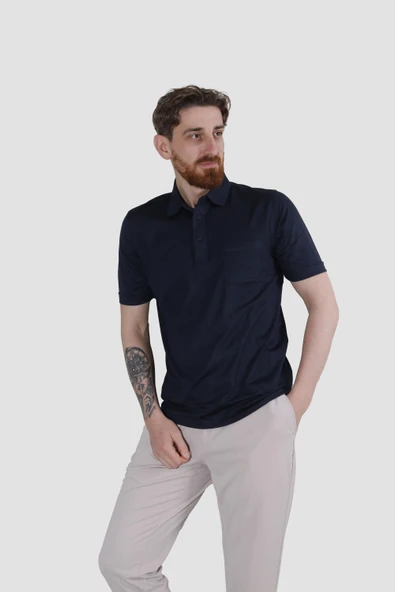 GLOBAY 2510 HSK DUZ POLO YAKA T-SHIRT-LACİVERT