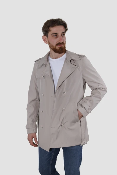 Erkek Kısa Kruvaze Trençkot Slim Fit 4030-TAŞ - 2
