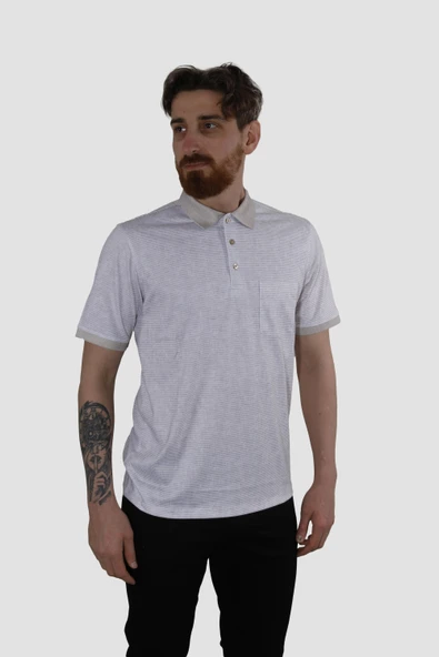 Erkek Polo Yaka Cepli Regular Fit Pamuklu Tişört 2514-BEJ