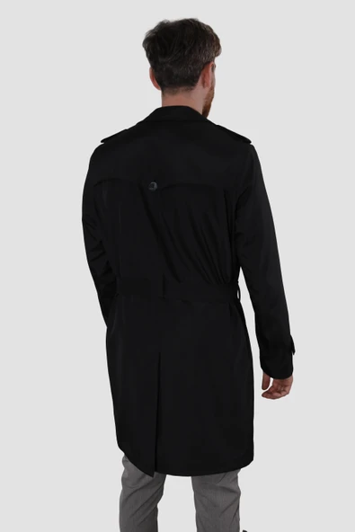 Erkek Uzun Kruvaze Trençkot Regular Fit 5030-SİYAH - 3
