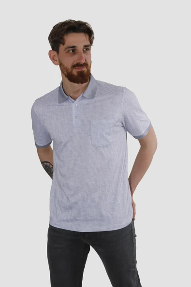 Erkek Polo Yaka Cepli Regular Fit Pamuklu Tişört 2514-GRİ