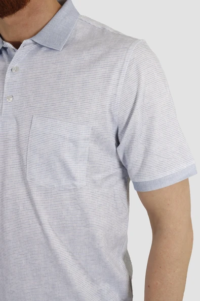 Erkek Polo Yaka Cepli Regular Fit Pamuklu Tişört 2514-MAVİ - Resim 3