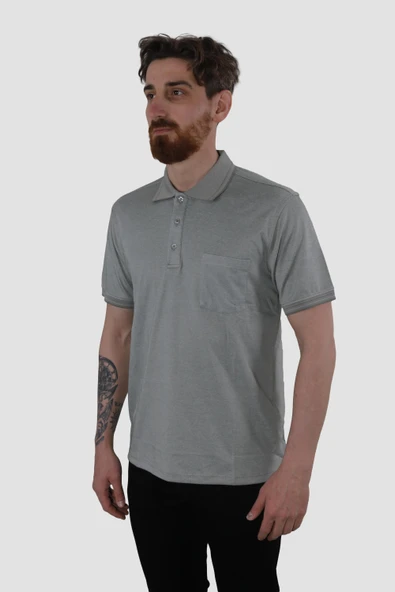 Erkek Polo Yaka Cepli Pamuklu Regular Fit Tişört 2448-Haki - 2