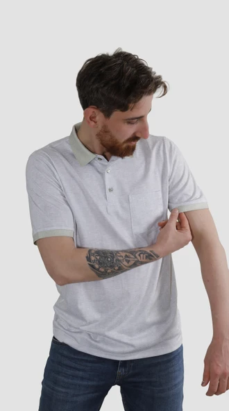 Erkek Polo Yaka Cepli Regular Fit Pamuklu Tişört 2514-YEŞİL - 2