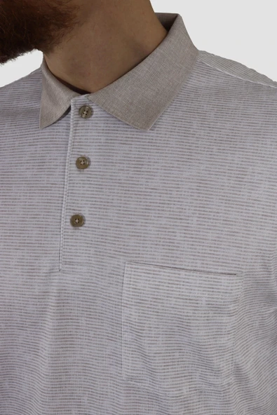 Erkek Polo Yaka Cepli Regular Fit Pamuklu Tişört 2514-BEJ - 3