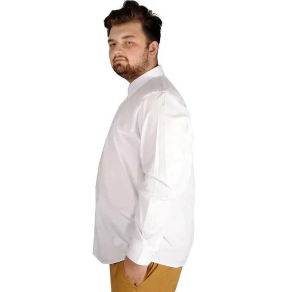 Erkek Battal Uzun Kol Pamuklu Regular Fit Gömlek  20351-BEYAZ - 3