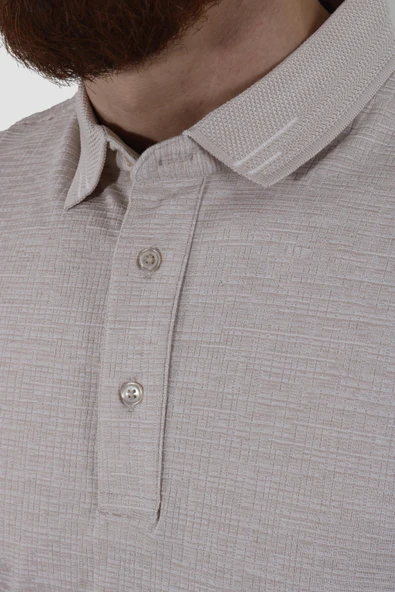 Erkek Polo Yaka Desenli Pamuklu Slim Fit Tişört 2976Y-BEJ - 2