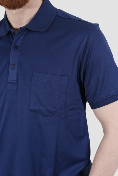 Erkek Polo Yaka Cepli Pamuklu Regular Fit Tişört 2448-LACİVERT - 3