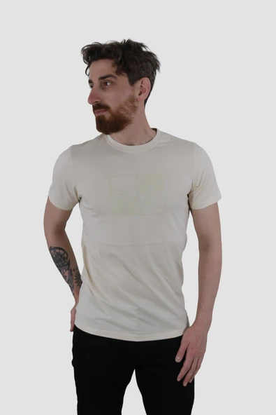 Erkek Bisiklet Yaka Bisiklet Baskılı Pamuklu Slim Fit Tişört 3107-AÇIK SARI - 2