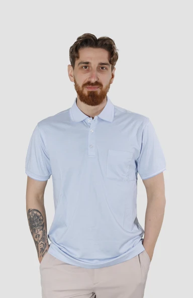 Erkek Polo Yaka Cepli Pamuklu Regular Fit Tişört 2448-MAVİ