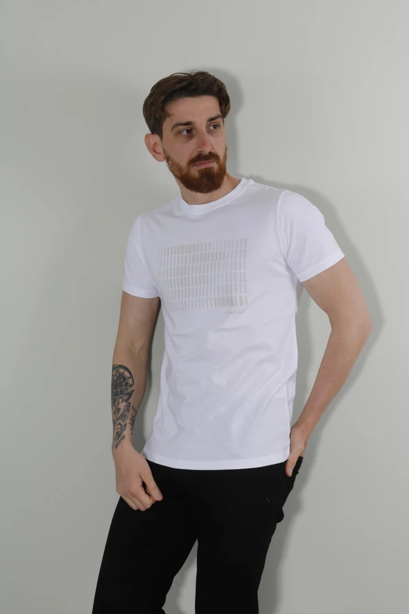 GLOBAY 3087 HSK BASKILI PENYE T-SHIRT-BEYAZ