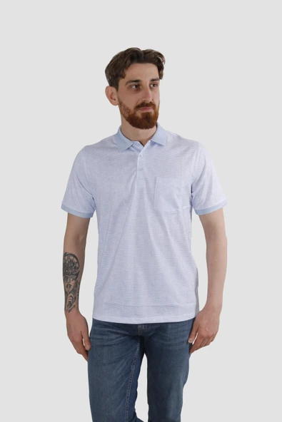 Erkek Polo Yaka Cepli Regular Fit Pamuklu Tişört 2514-MAVİ - Resim 2