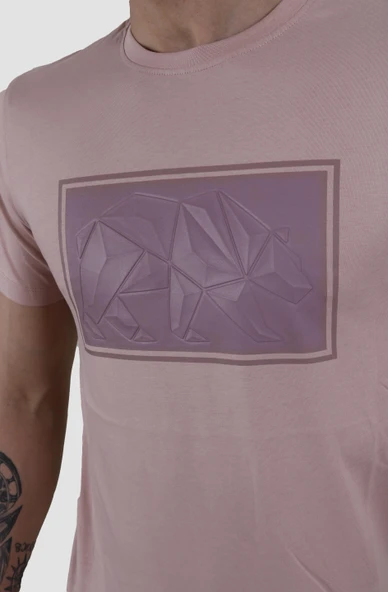 Erkek Bisiklet Yaka Gofre Ayı Baskılı Pamuklu Slim Fit Tişört 3115-LİLA - Resim 3