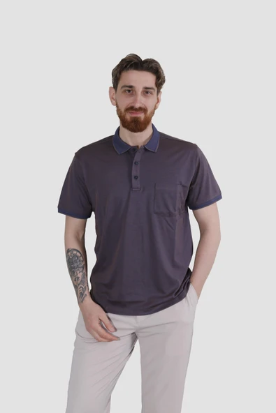 Erkek Polo Yaka Cepli Pamuklu Regular Fit Tişört 2448-KAHVE LACİ - 2