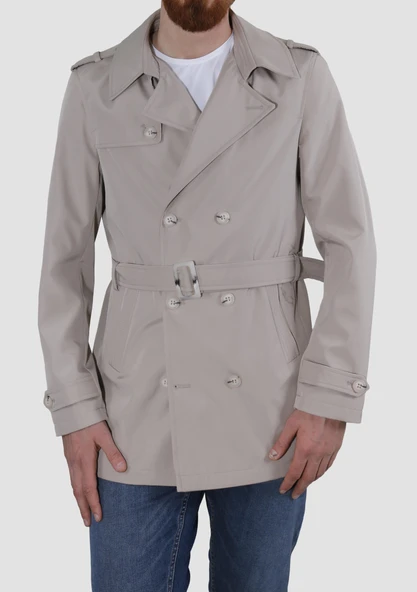 Erkek Kısa Kruvaze Trençkot Slim Fit 4030-TAŞ - 3