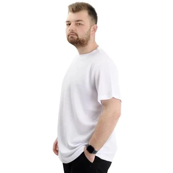 Erkek Battal Pamuklu Regular Fit Tişört 20033-BEYAZ - 3