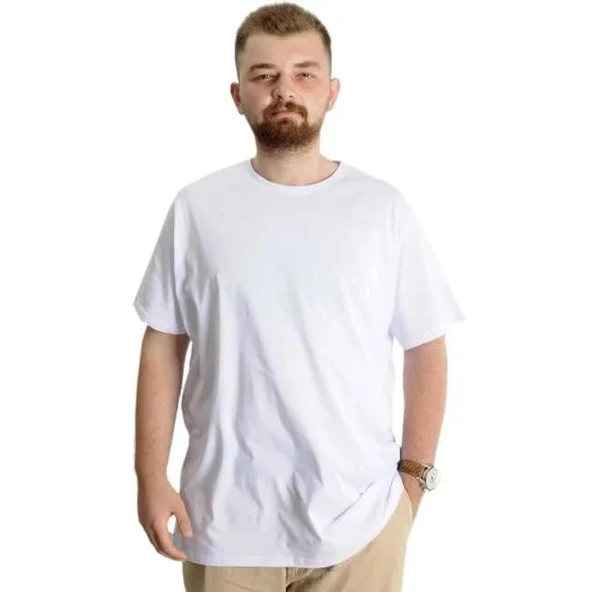 Erkek Battal Pamuklu Regular Fit Tişört 20031-BEYAZ