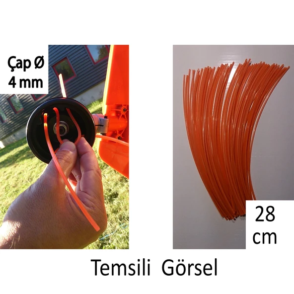 Hazır 28 cm Motorlu Tırpan Kare Misinası 4 mm 90 Adet Çim Ot Biçme Teli Extra Güçlü Profesyonel - 5