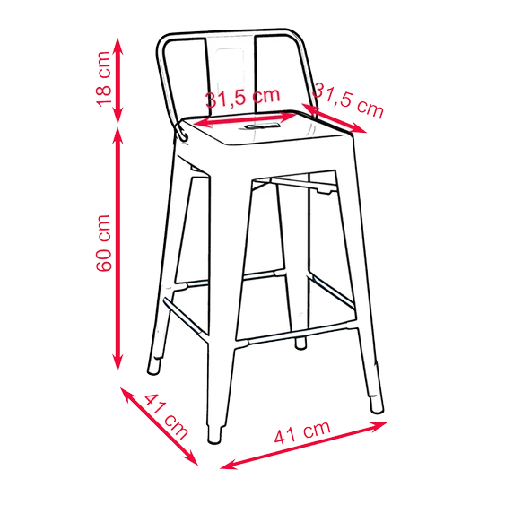 Tolix Sırtlı Yüksek Metal Tabure (4 Adet) - 9