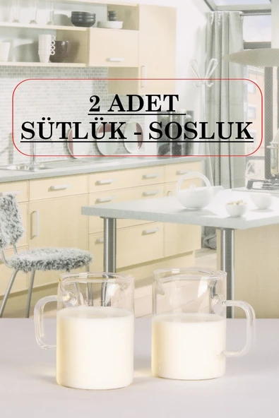 2 Adet 200 ml Kulplu Borosilikat Cam Sütlük Ve Sosluk