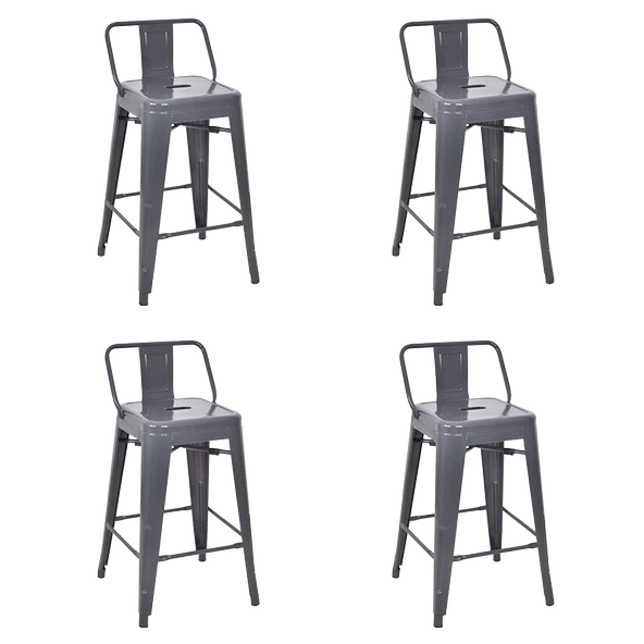 Tolix Sırtlı Yüksek Metal Tabure (4 Adet)