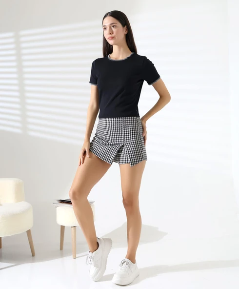 Kol Yaka El işi Çoban Dikiş detaylı Kadın Bluz T-shirt - 11