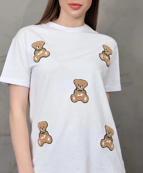 Genç Kadın Ayıcık Süzene Nakışlı T-shirt - 8