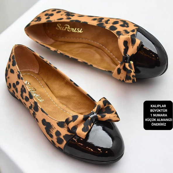 0892 Rahat Taban Günlük Kadın Babet Ayakkabı Nişan Düğün Abiye Leopar Desen Kadın Ayakkabı