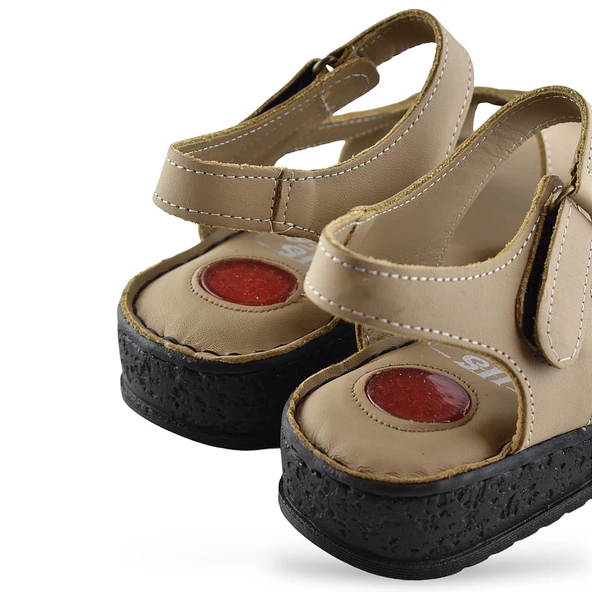 132 Tam Ortopedik Topuk Jelli HAKİKİ DERİ Kadın Sandalet Deri Sandalet - 8