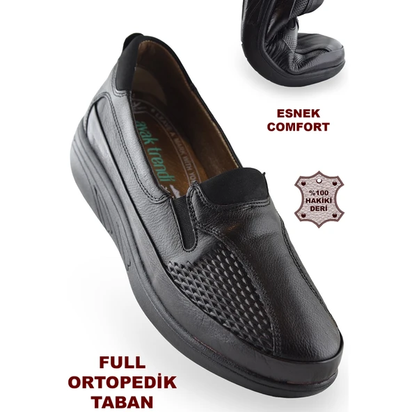 301 TAM ORTOPEDİK Taban Günlük Siyah Hakiki Deri Kadın Ayakkabı Anne Ayakkabı