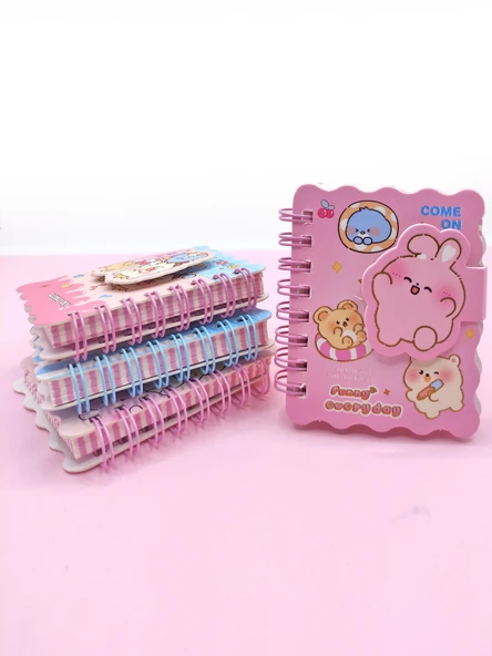 Sevimli Hayvanlar Cırtlı Cep Boy Mini Not Defteri (7x8 cm) - Pembe