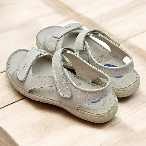 088 Topuk Jelli Tam Ortopedik Taban Hakiki Deri Erkek Sandalet Cırtlı Sandalet - 4