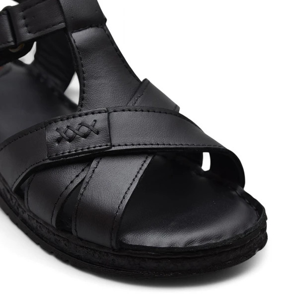 203 TAM ORTOPEDİK Hakiki Deri Kadın Sandalet Topuk Jel Taban Kadın Deri Sandalet - 6