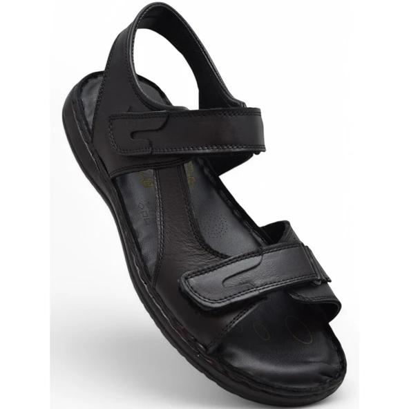 088 Topuk Jelli Tam Ortopedik Taban Hakiki Deri Erkek Sandalet Cırtlı Sandalet - 6