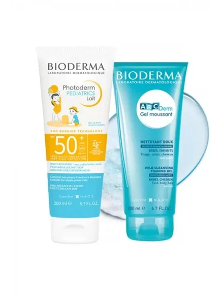 Bioderma Photoderm Pediatrics Lait Spf50+ 200ml + Bioderma ABCDerm Foaming Gel 200ml | Bebek ve Çocuk Bakım Seti
