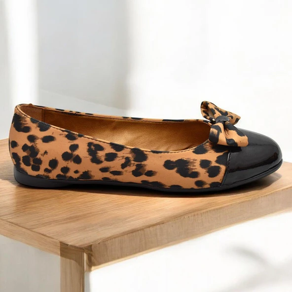 0892 Rahat Taban Günlük Kadın Babet Ayakkabı Nişan Düğün Abiye Leopar Desen Kadın Ayakkabı - 3