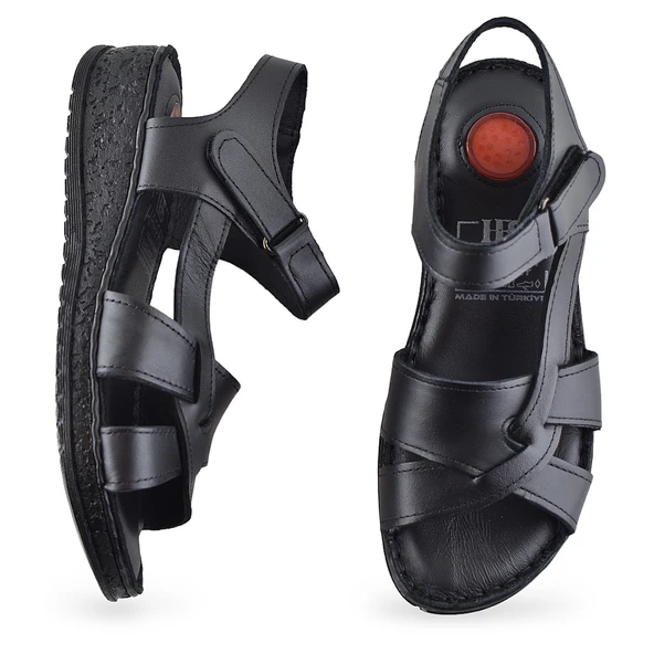 132 Tam Ortopedik Topuk Jelli HAKİKİ DERİ Kadın Sandalet Deri Sandalet - 4