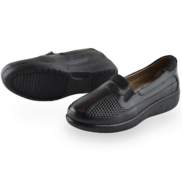 301 TAM ORTOPEDİK Taban Günlük Siyah Hakiki Deri Kadın Ayakkabı Anne Ayakkabı - 4