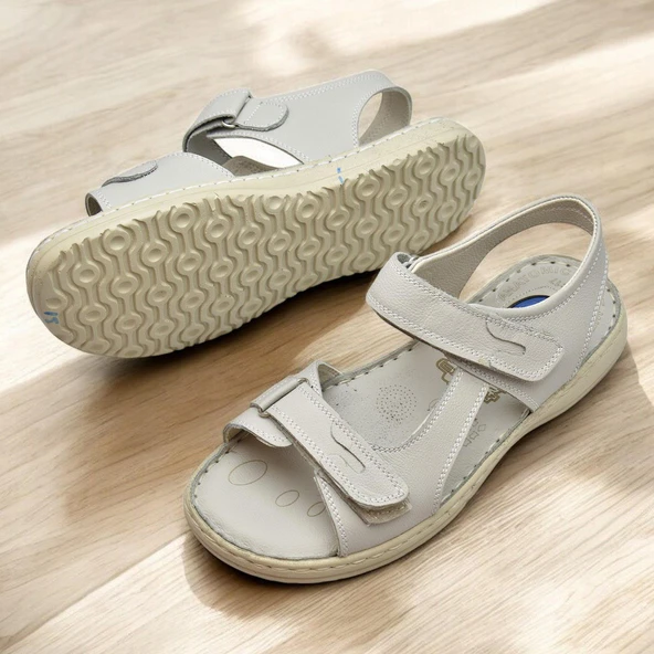 088 Topuk Jelli Tam Ortopedik Taban Hakiki Deri Erkek Sandalet Cırtlı Sandalet - 2