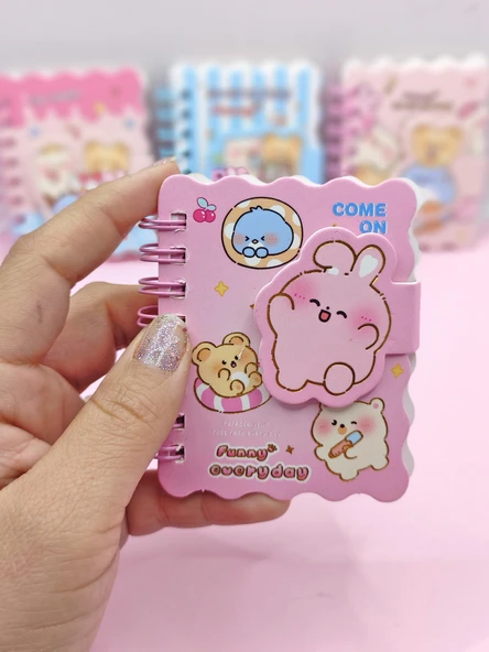 Sevimli Hayvanlar Cırtlı Cep Boy Mini Not Defteri (7x8 cm) - Pembe - 2